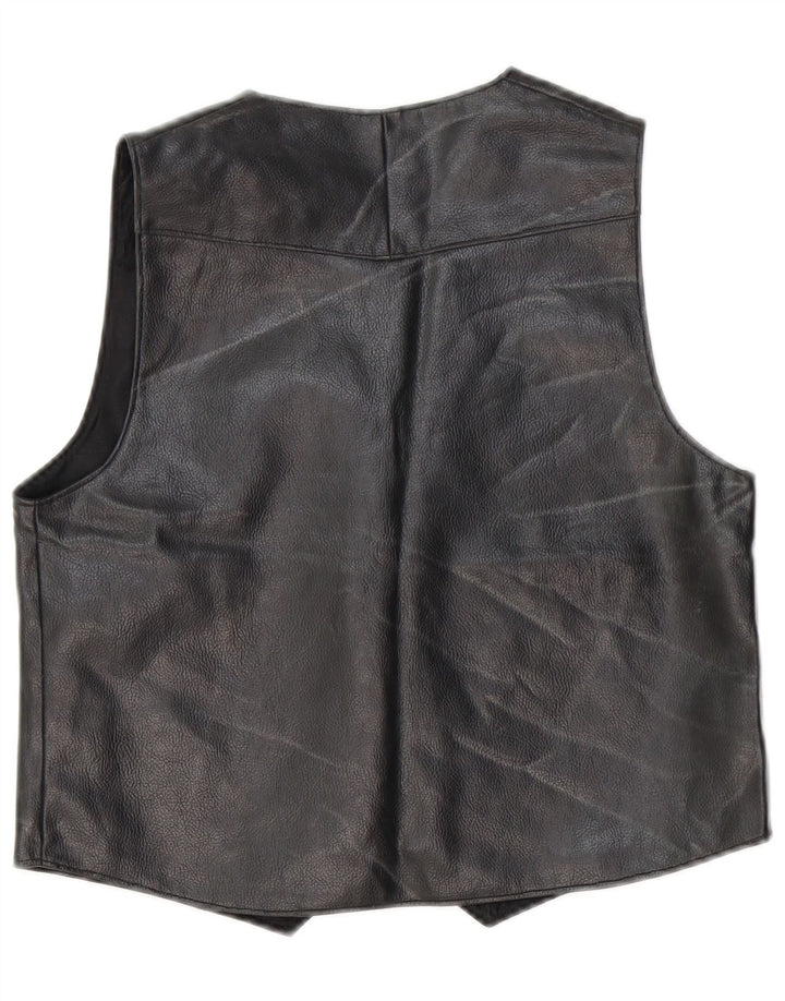 Colete de couro feminino vintage UK 14 médio preto