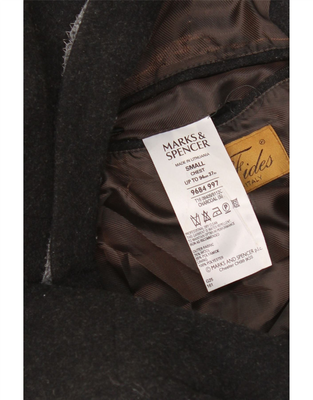 Sobretudo masculino Marks & Spencer Reino Unido 36 lã cinza pequena