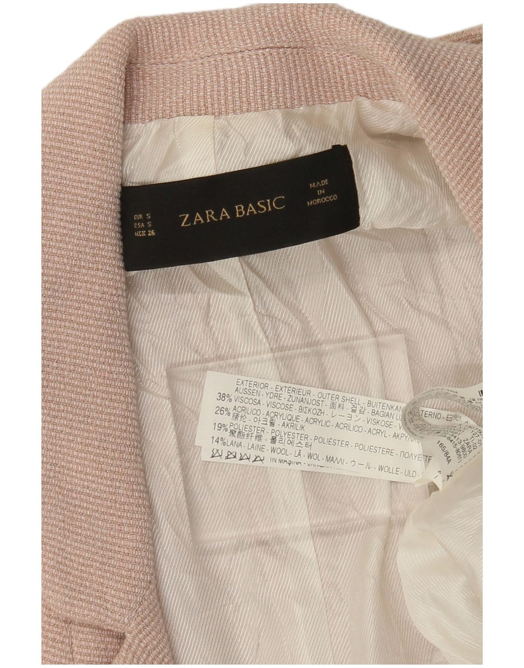 ZARA Jaqueta blazer feminina oversized aberta manga 3/4 Reino Unido 10 pequena rosa