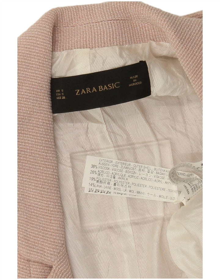 ZARA Jaqueta blazer feminina oversized aberta manga 3/4 Reino Unido 10 pequena rosa