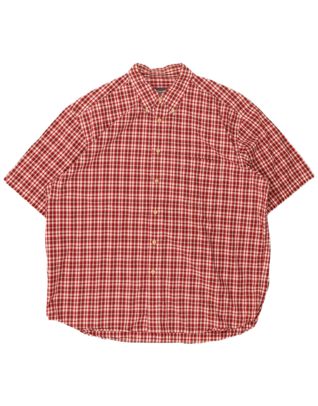 EDDIE BAUER Camisa masculina de manga curta XL de algodão xadrez vermelho