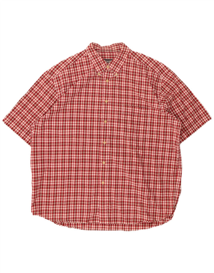 EDDIE BAUER Camisa masculina de manga curta XL de algodão xadrez vermelho