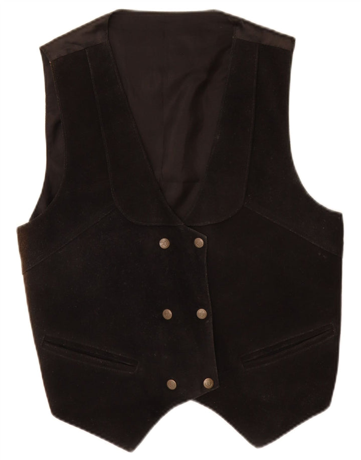 Colete de camurça vintage feminino Reino Unido 14 couro preto médio