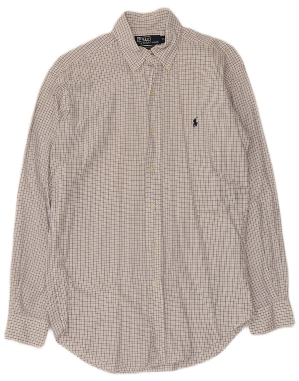 Camisa masculina Polo Ralph Lauren Yarmouth tamanho 15 algodão guingão branco médio