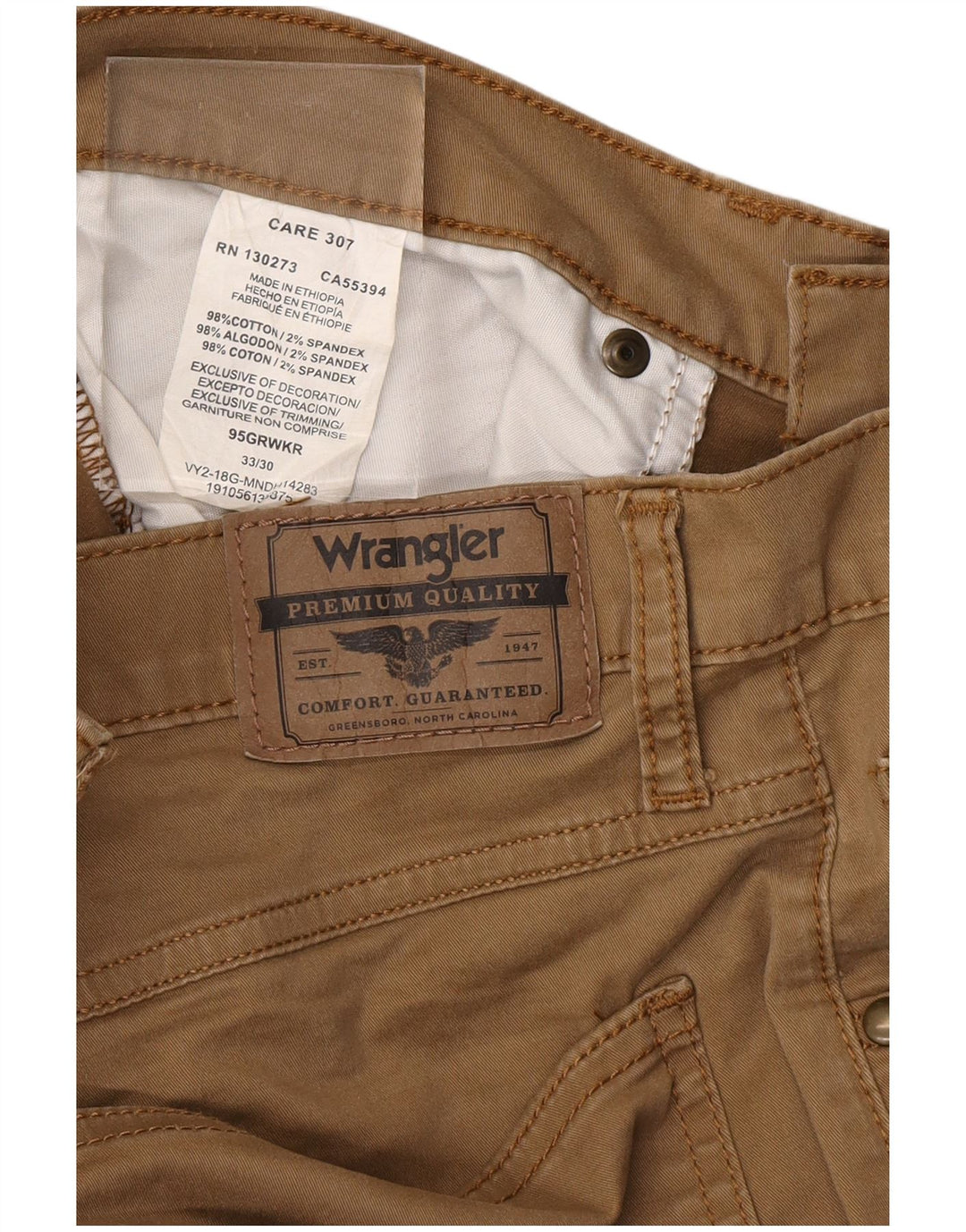 Calça casual reta masculina WRANGLER W33 L30 algodão bege