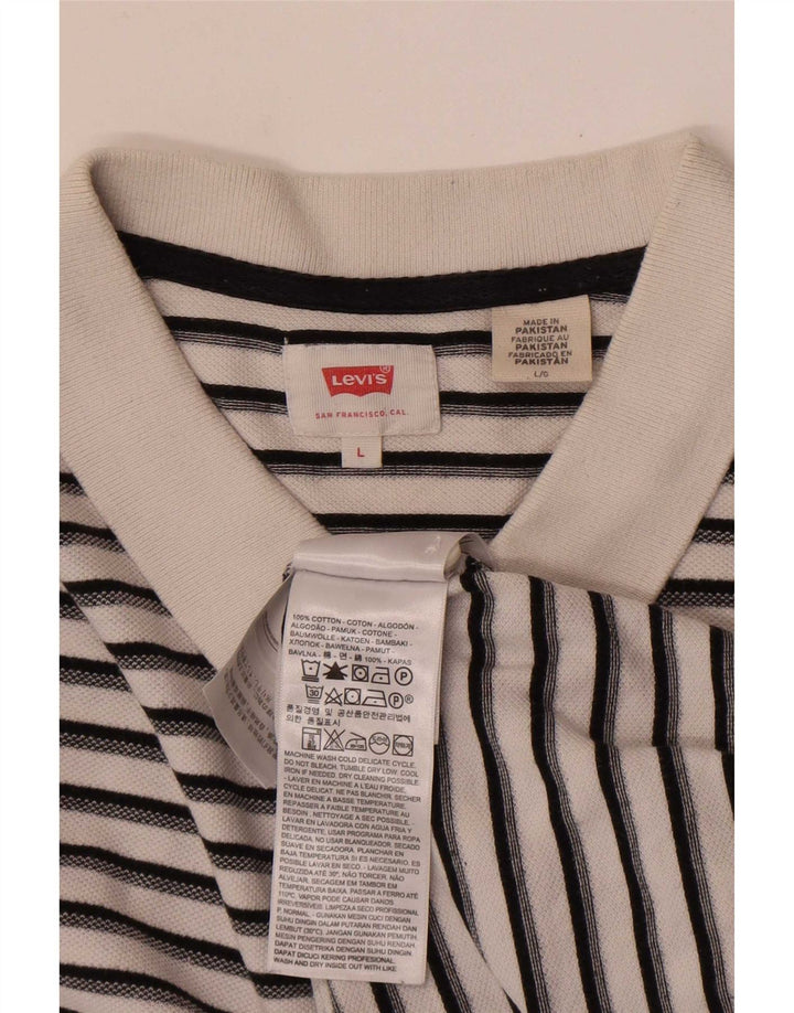 Camisa polo masculina Levi's grande listrada branca de algodão