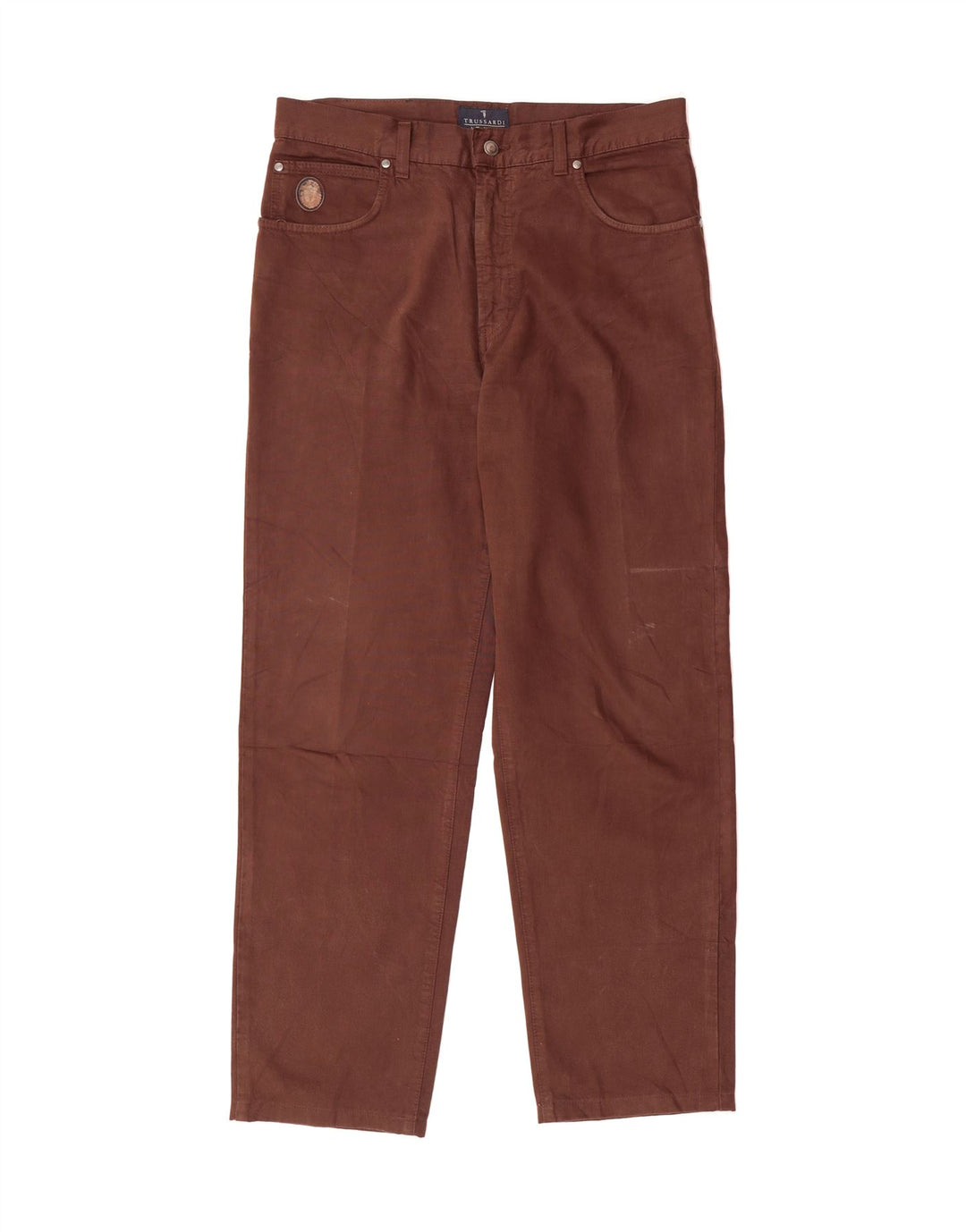 TRUSSARDI Mens Straight Casual Trousers W36 L31 Brown Cotton Vintage Trussardi and Second-Hand Trussardi from Messina Hembry 