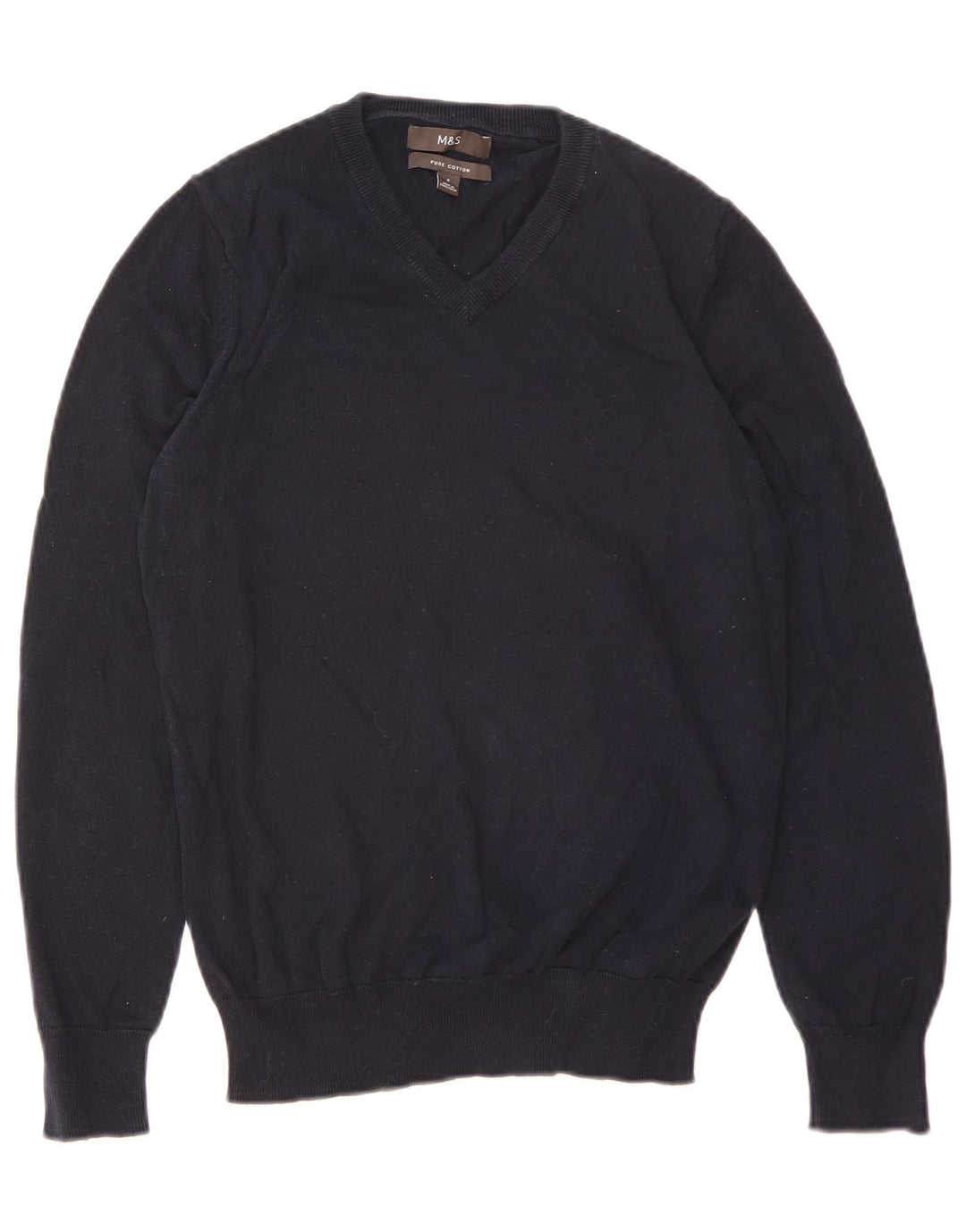 Suéter masculino Marks & Spencer com decote em V pequeno algodão azul marinho