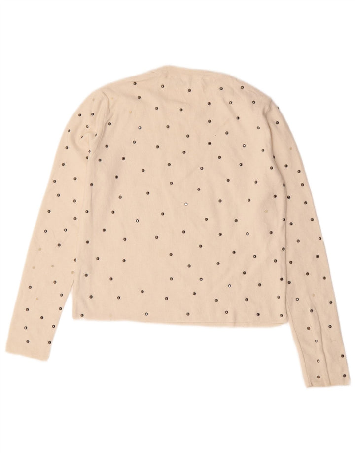 Top feminino Zara manga comprida UK 10 pequeno off white manchado viscose