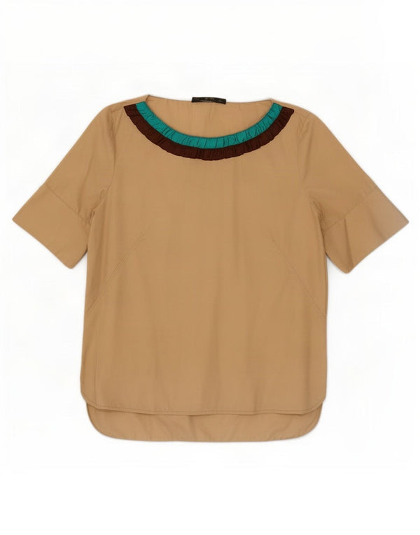 Blusa feminina Zara UK 16 grande algodão colorblock bege