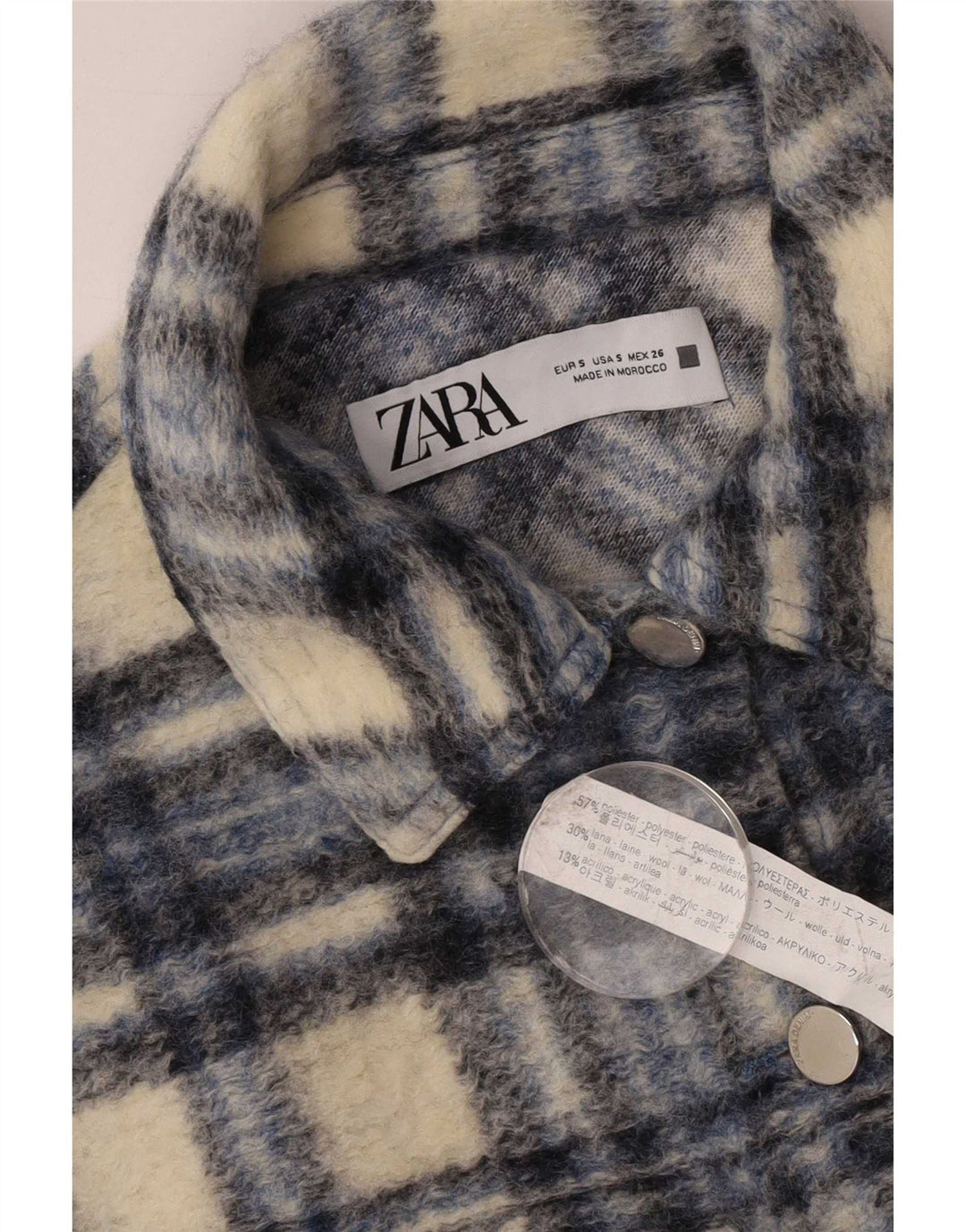 Zara Jaqueta bomber feminina cropped manga 3/4 grande Reino Unido 10 pequena xadrez cinza