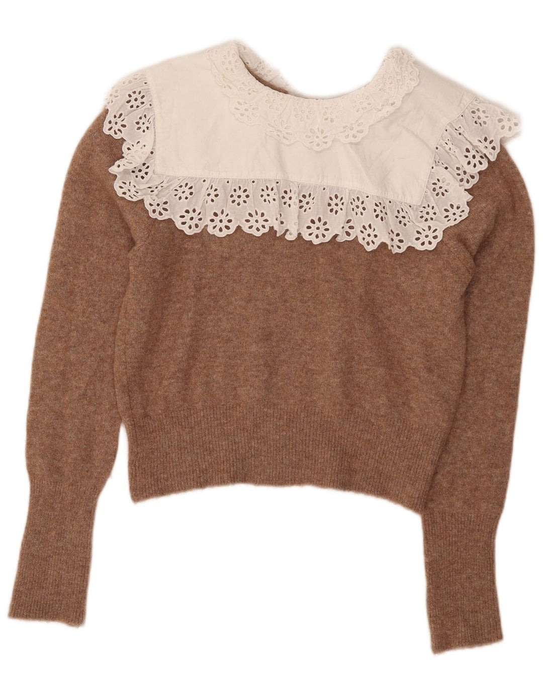Suéter feminino Zara com gola canoa e gola canoa Reino Unido 14 poliéster marrom médio