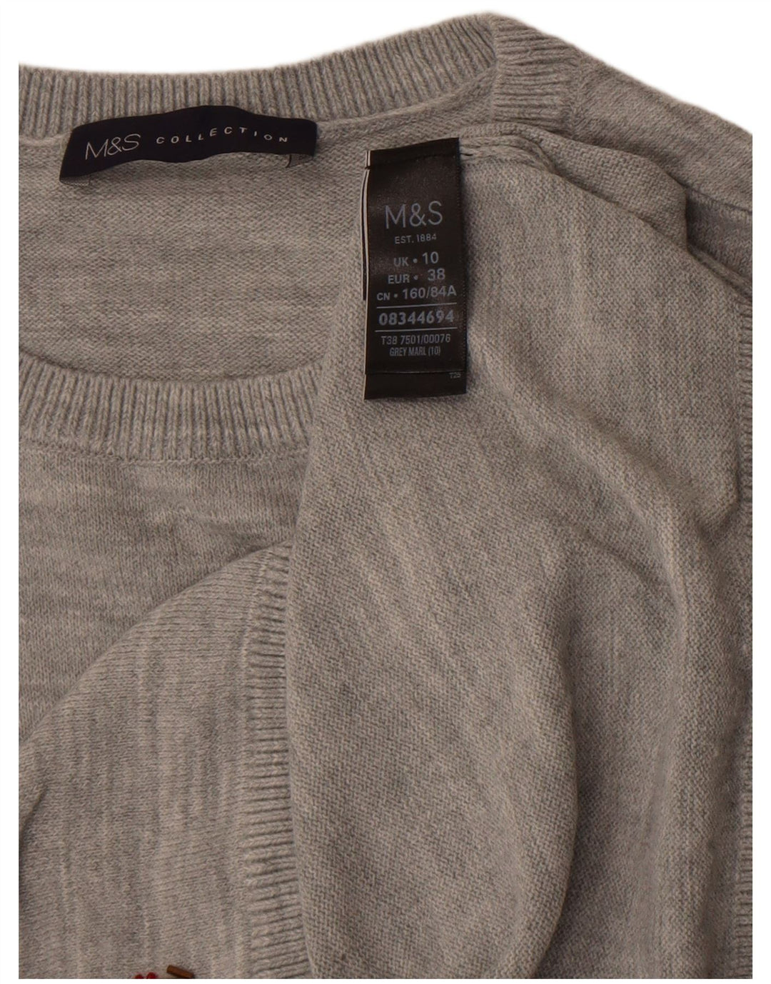 Suéter feminino Marks & Spencer com gola redonda e gola redonda Reino Unido 10 pequeno cinza