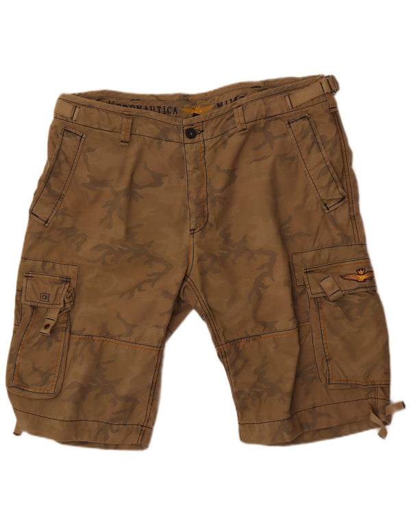 Aeronautica Militare Mens Cargo Shorts W38 XL Bege Camuflagem Algodão