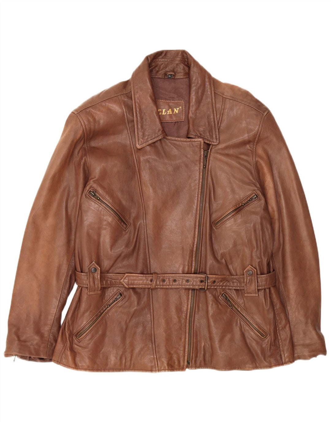 Jaqueta de couro vintage feminina de grandes dimensões Reino Unido 18 XL couro marrom