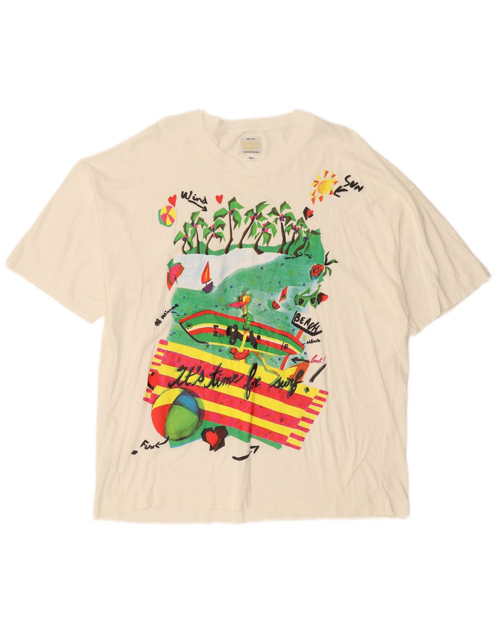 Camiseta masculina gráfica BENETTON XL Off White