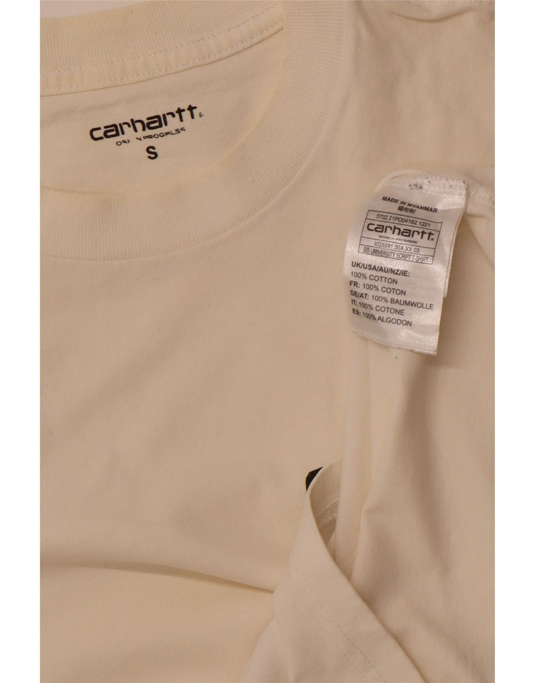 Camiseta masculina gráfica CARHARTT, pequena, de algodão off white