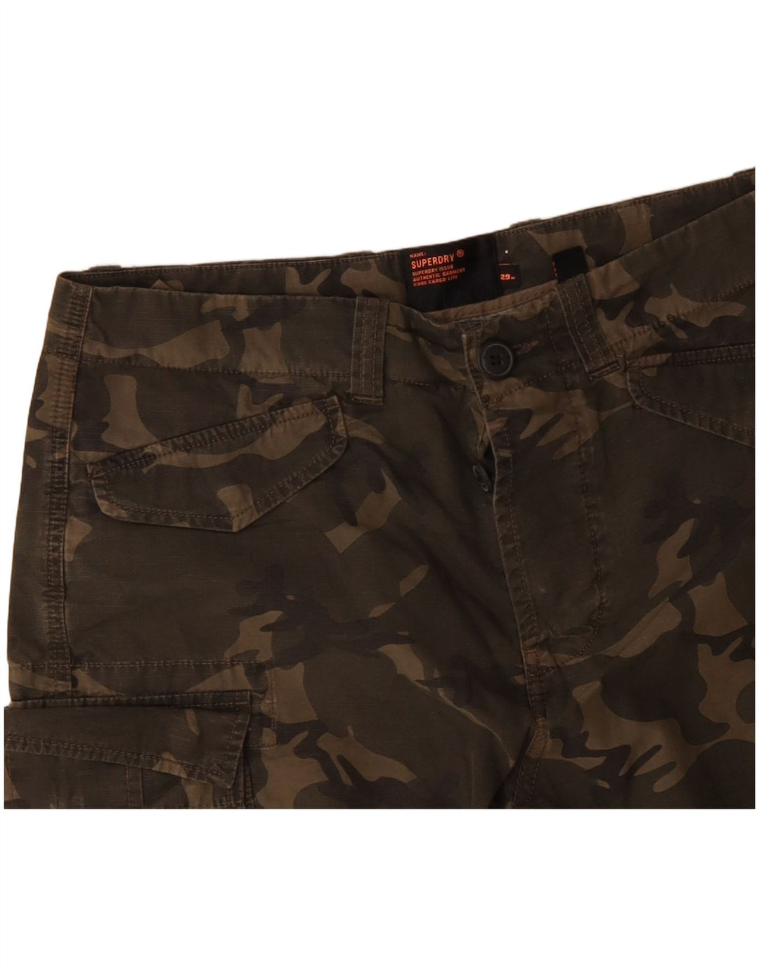 Shorts cargo masculino SUPERDRY W29 pequeno algodão camuflado cáqui