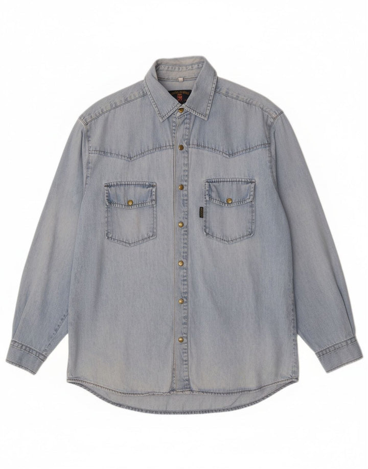Camisa jeans masculina Armata Di Mare algodão azul médio
