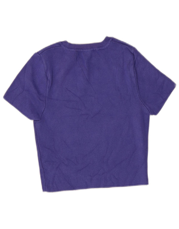 Zara Suéter feminino cropped de manga curta com gola canoa Reino Unido 12 médio roxo