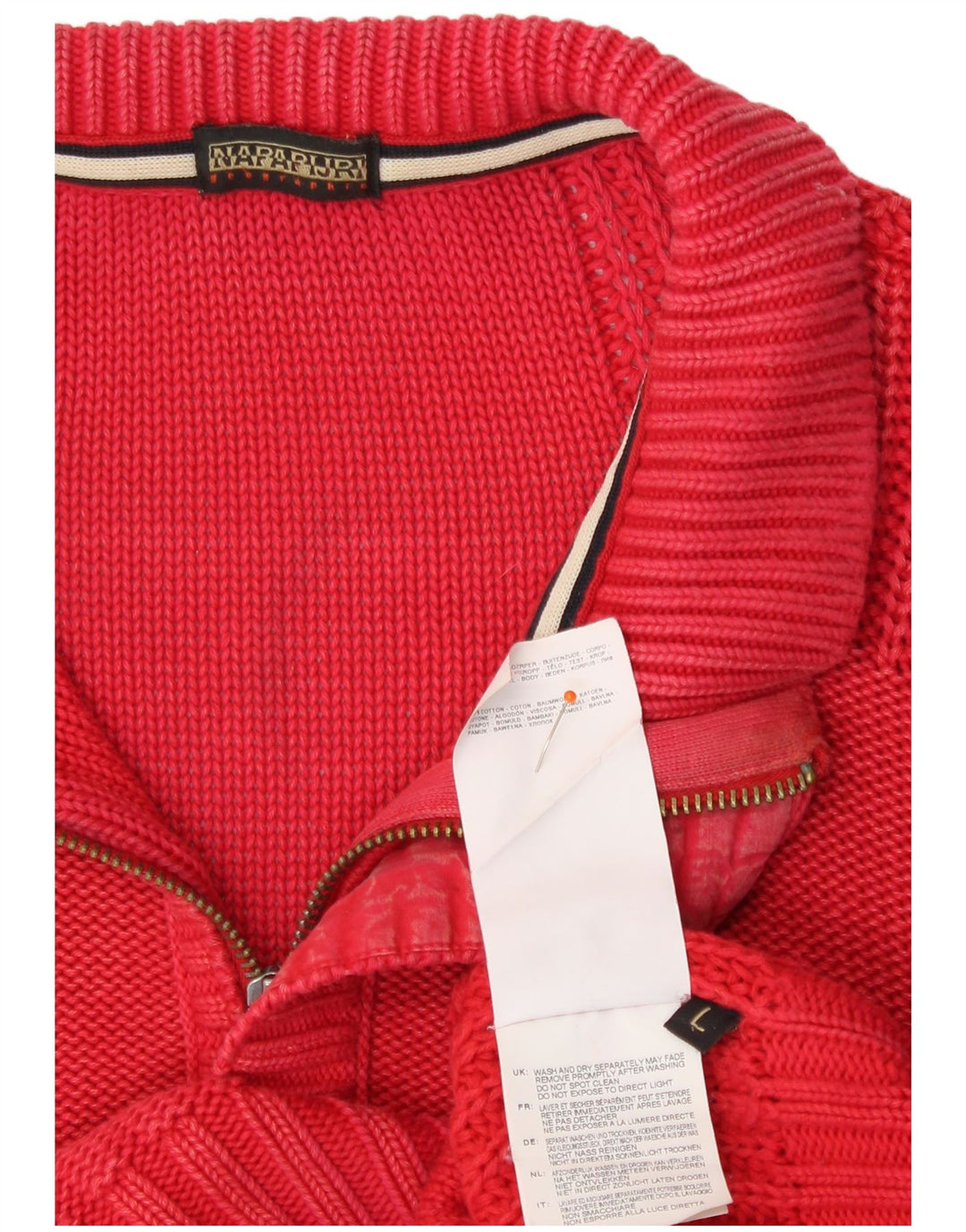 Suéter masculino NAPAPIJRI com zíper e gola grande de algodão vermelho