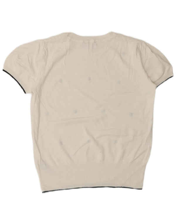 Suéter feminino Oasis com gola redonda UK 10 pequeno branco manchado