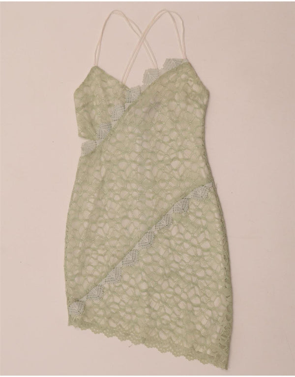 Topshop vestido feminino assimétrico de renda frente única Reino Unido 10 pequeno verde geométrico