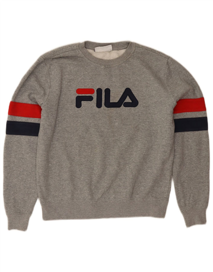 FILA moletom feminino gráfico jumper UK 14 bloco de cores cinza médio