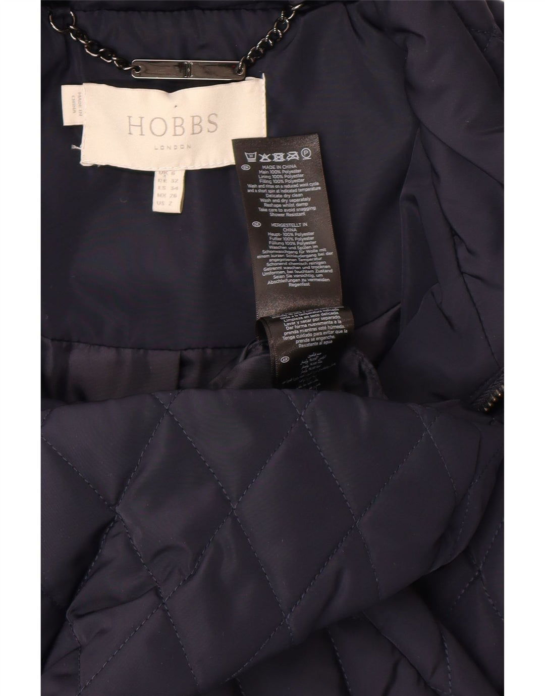 Casaco acolchoado acolchoado feminino Hobbs UK 6 XS azul marinho poliéster