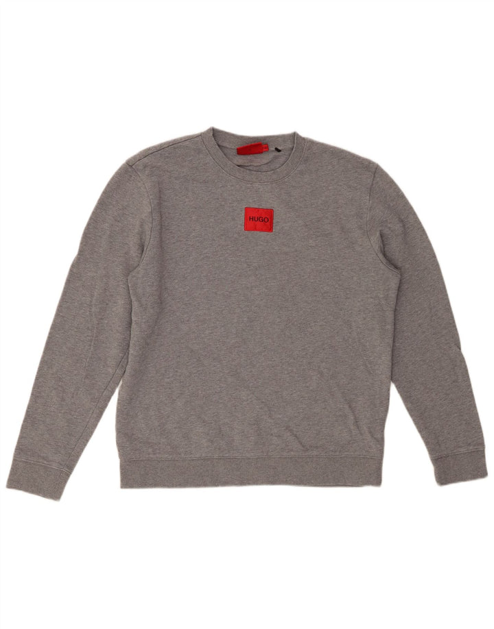 Suéter feminino HUGO BOSS UK 14 algodão manchado cinza médio