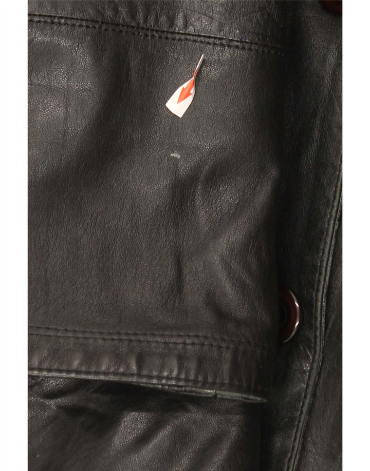 Casaco de couro com capuz feminino vintage IT 48 XL preto