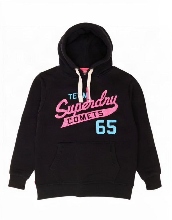 Suéter com capuz gráfico feminino Superdry UK 18 XL azul marinho algodão