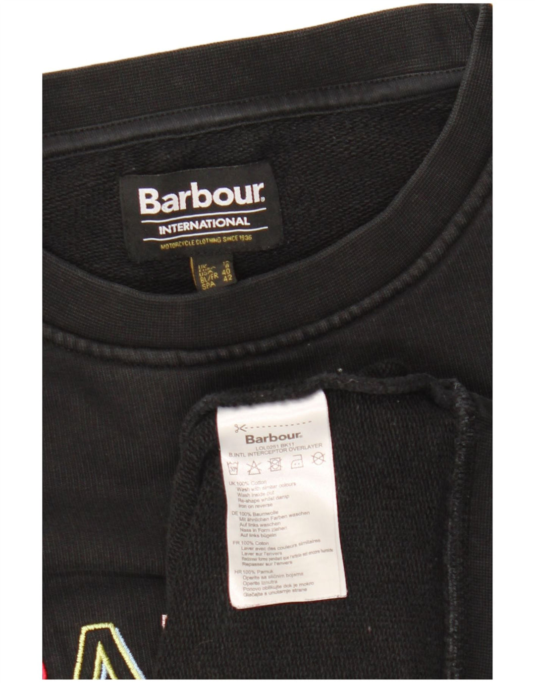 Suéter gráfico feminino BARBOUR UK 12 algodão preto médio