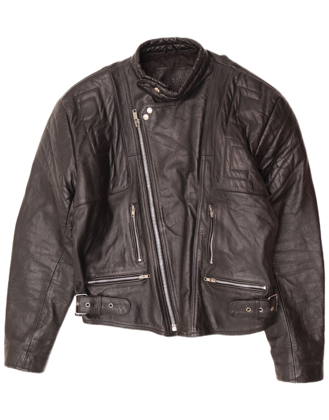 Jaqueta de couro masculina vintage para motociclista UK 44 2XL preta