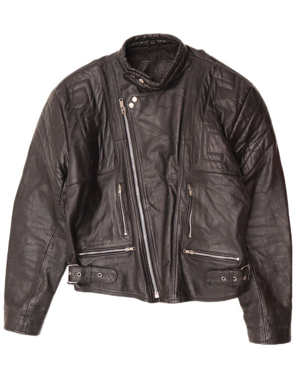Jaqueta de couro masculina vintage para motociclista UK 44 2XL preta