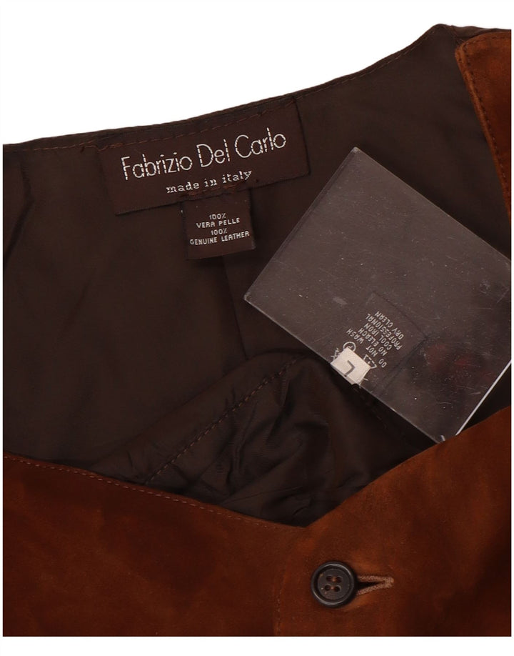FABRIZIO DEL CARLO Colete masculino de camurça grande couro marrom