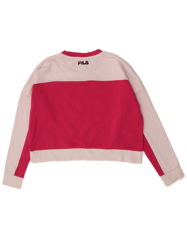 Moletom feminino Fila Oversized Crop Jumper UK 10 pequeno bloco colorido rosa
