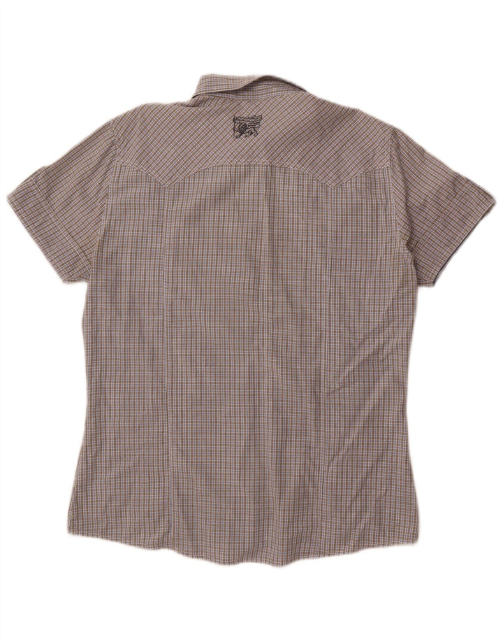 PEPE Jeans Camisa militar masculina de manga curta XL cinza xadrez algodão