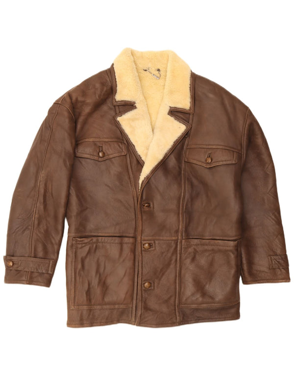 Jaqueta masculina Mabrun Shearling IT 54 2XL couro marrom