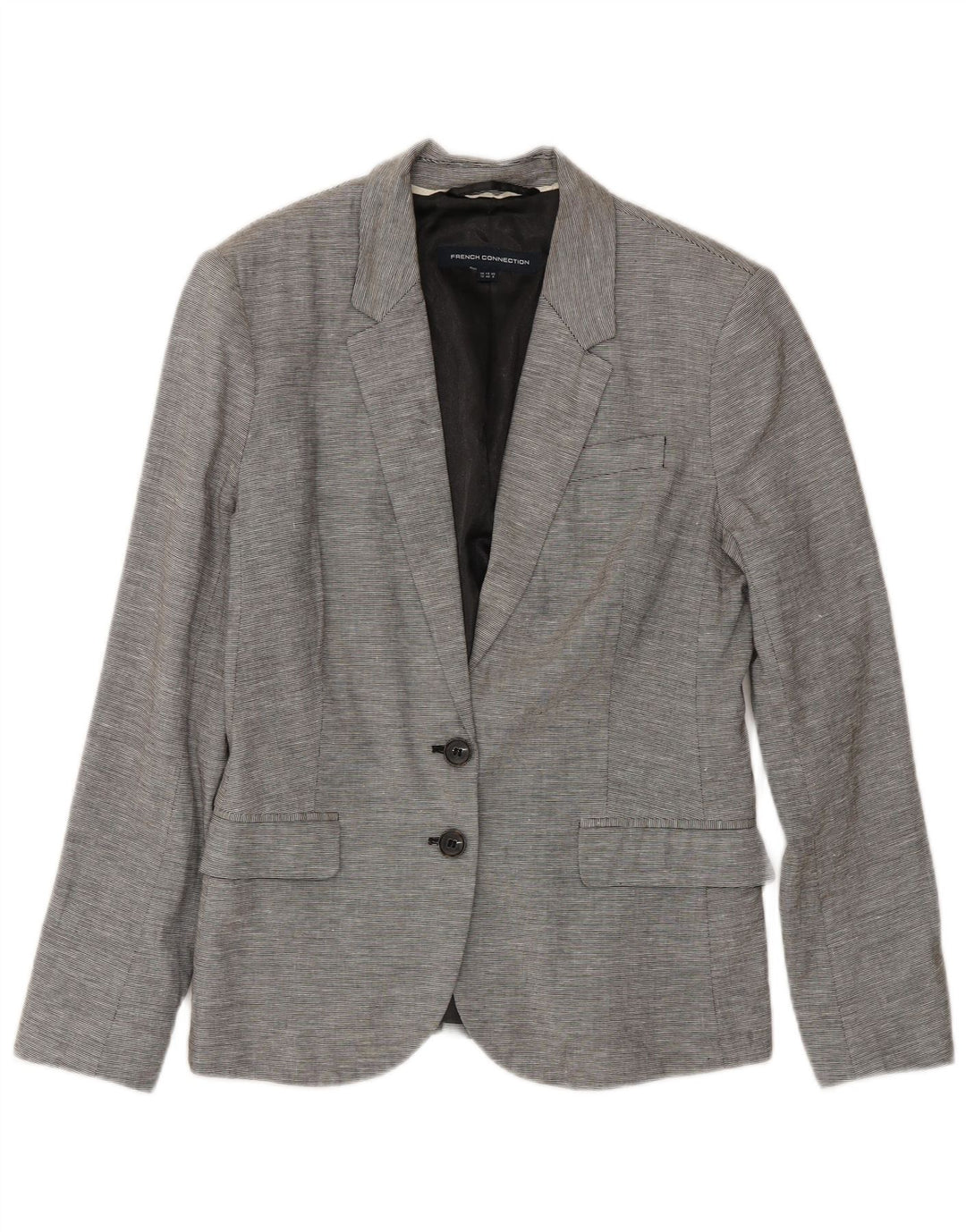 Jaqueta blazer feminina de 2 botões da French Connection Reino Unido 12 risca de giz cinza médio
