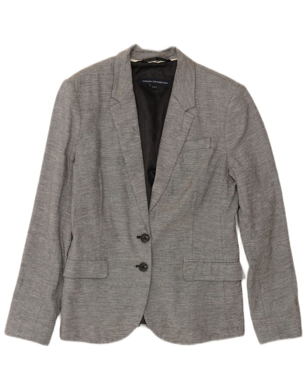 Jaqueta blazer feminina de 2 botões da French Connection Reino Unido 12 risca de giz cinza médio