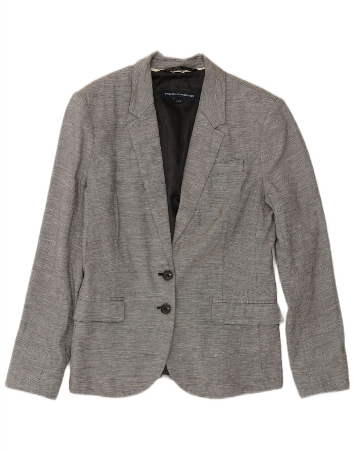 Jaqueta blazer feminina de 2 botões da French Connection Reino Unido 12 risca de giz cinza médio