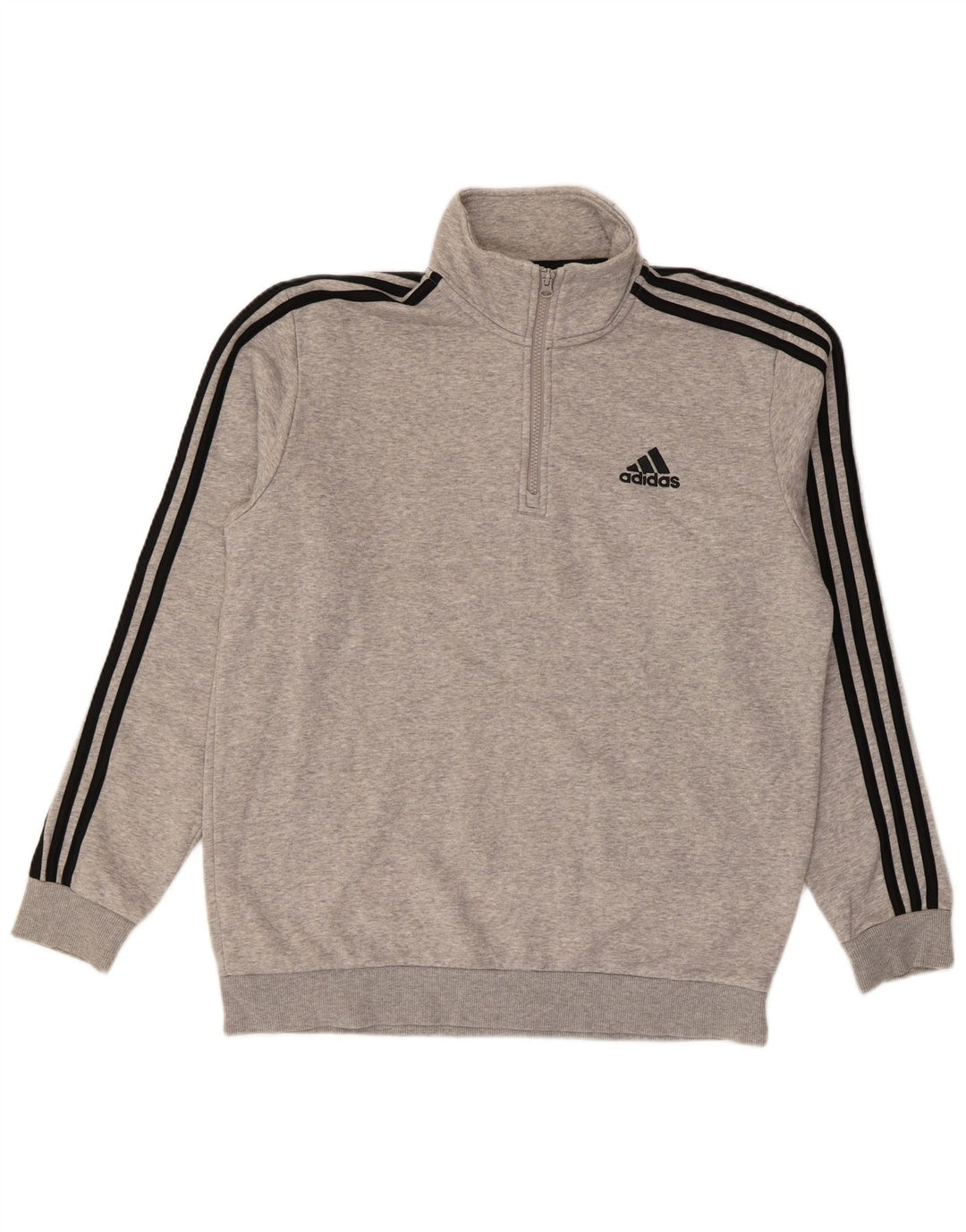 ADIDAS Mens Zip Neck Moletom Jumper Médio Algodão Cinza
