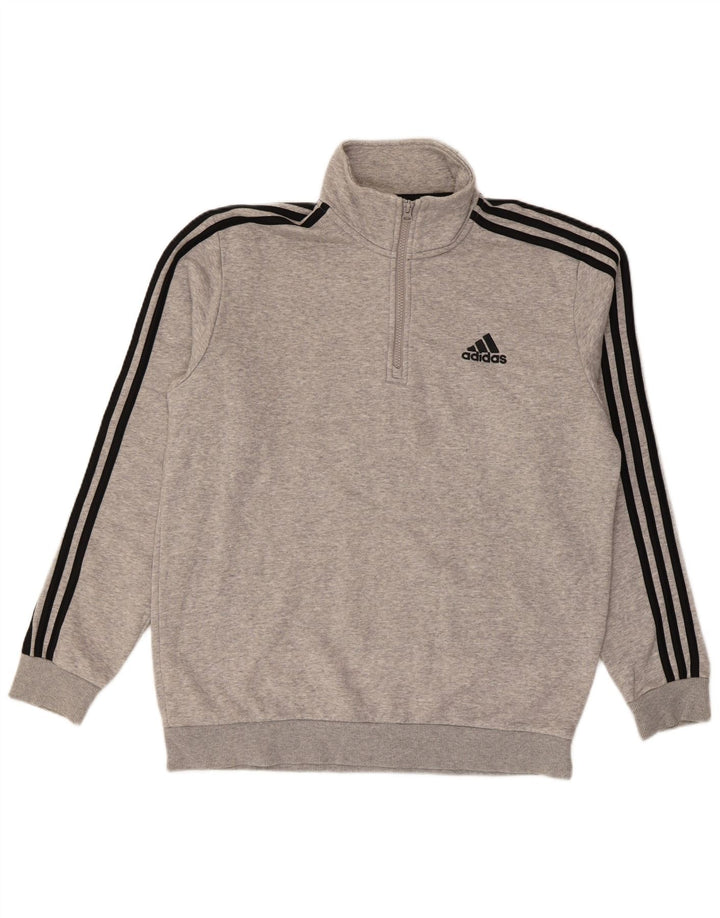 ADIDAS Mens Zip Neck Moletom Jumper Médio Algodão Cinza