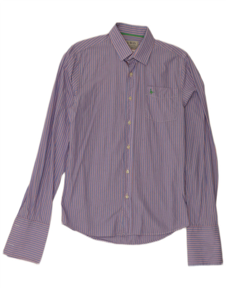Camisa formal masculina Jack Wills pequena listrada azul de algodão