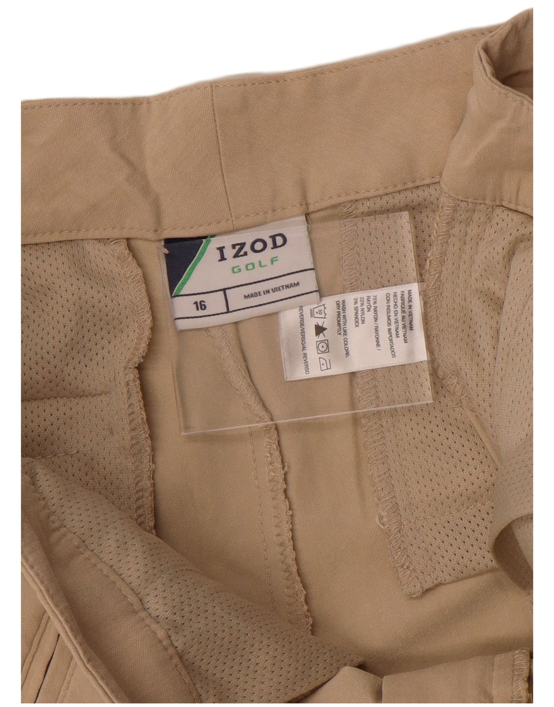 IZOD Shorts feminino casual US 16 2XL W38 bege rayon