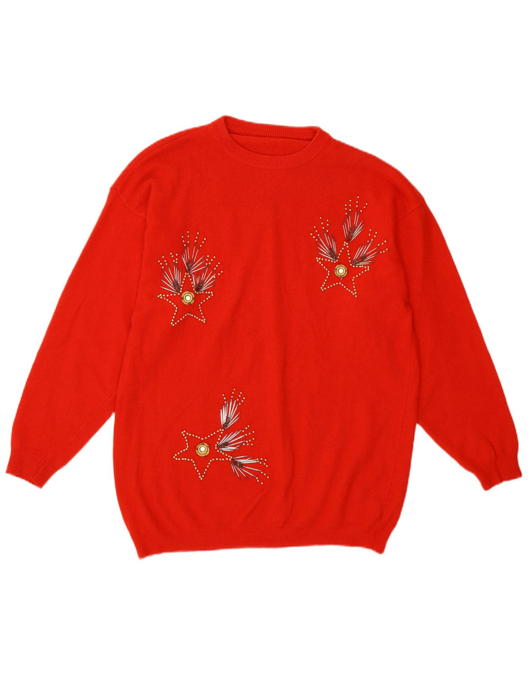 Suéter feminino vintage com estampa abstrata, gola redonda, Reino Unido 14, médio, vermelho