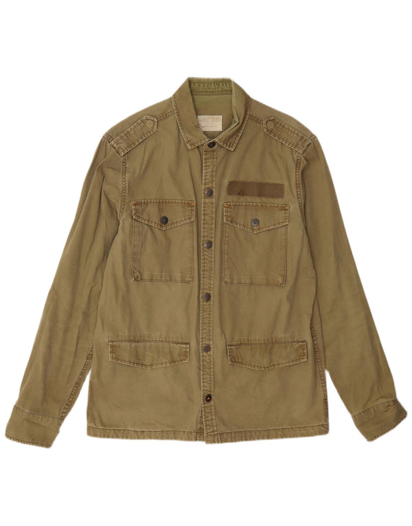 Zara Camisa militar masculina grande de algodão cáqui grande