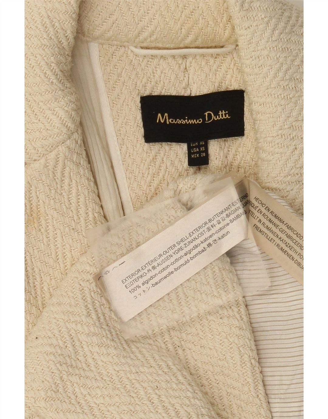 Sobretudo feminino Massimo Dutti manga 3/4 aberta UK 6 XS off white espinha de peixe