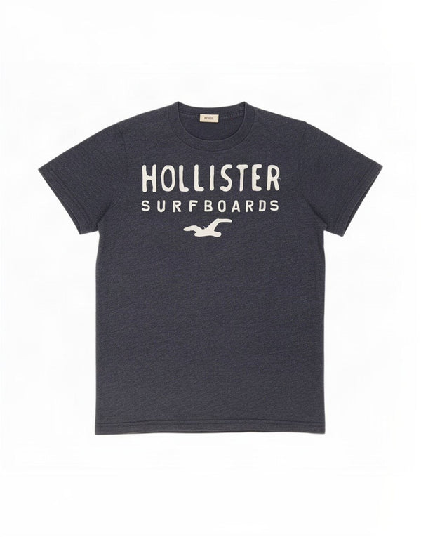 Hollister Camiseta masculina gráfica Top médio algodão azul marinho